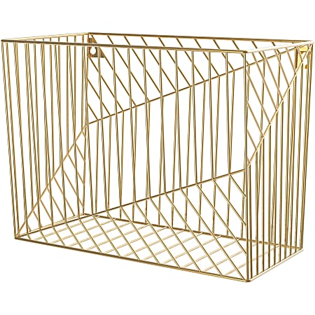U Brands® Vena Hanging File Basket - 6.8" Height x 9.5" Width12.4" Length - Desktop - Gold - Metal - 1 Each