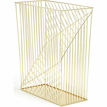 U Brands® Metal Wastebasket, Vena Collection, 6 Gallon Capacity, Gold (3232U02-06), Sturdy, Lightweight, 6.1"H x 12.2"W, Metal, Gold
