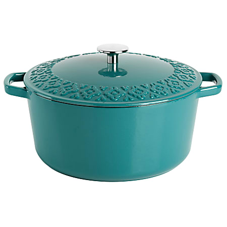 Spice by Tia Mowry Savory Saffron Enameled Cast Iron Dutch Oven With Lid, 3.9 Qt, Teal