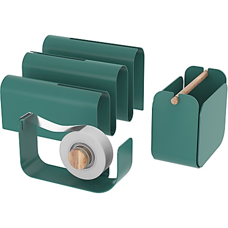 U Brands® Metal Desk Organization Kit, Arc Collection, Cup, Tape Dispenser and Letter Sorter Included, Green (3605A00-01) - Desktop - Green - Metal - 1 Set Each