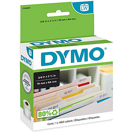 DYMO® File Document Management Labels, Q42773, 3/4"W x 2 1/2"L, Direct Thermal, White, 450 / Roll, 450 / Roll
