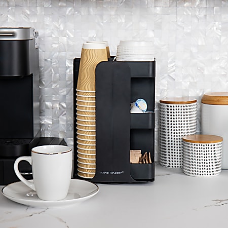 Anchor Collection 8-Compartment Coffee Cup, Lid, and Condiment Carousel Countertop Organizer, 8 x 8 x 12, Black