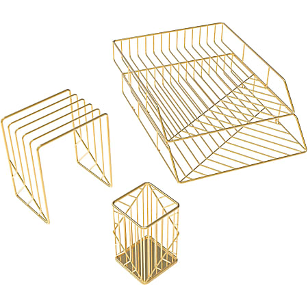 U Brands Metal Desk Organization Kit, Vena Collection, Cup, Sort and 2 Trays Included, Gold (3940U00-01) - Desktop - Gold - Metal - 1 Set Each