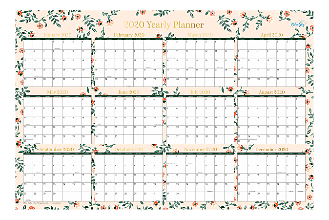 Blue Sky Laminated Dry Erase Wall Calendar 36 x 24 Marlowe July 2019 to