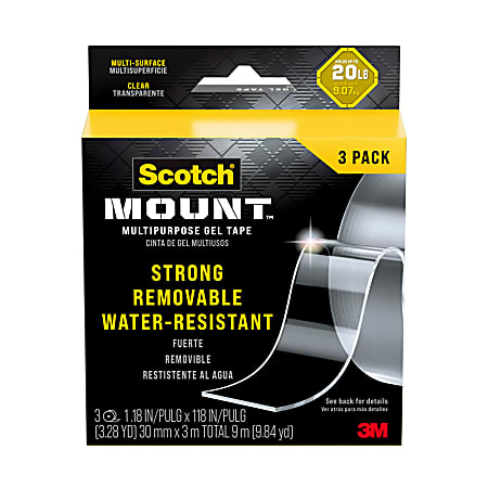 Scotch-Mount™ Multipurpose Gel Tape , 30 mm x 3 m (1.18 in x 118 in), 3 Pack