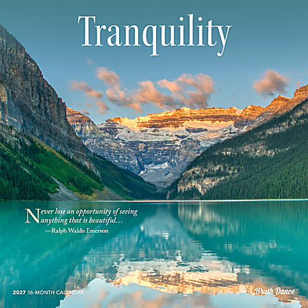 Tranquility | 2027 12 x 24 Inch (Hanging) Monthly Square Wall Calendar | Plastic-Free | Brush Dance | Inspiration Quotes