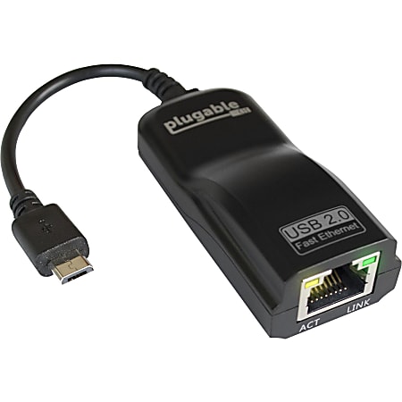 Plugable USB 2.0 OTG Micro-B to 10/100 Fast Ethernet Adapter - USB 2.0 - 1 Port(s) - 1 - Twisted Pair