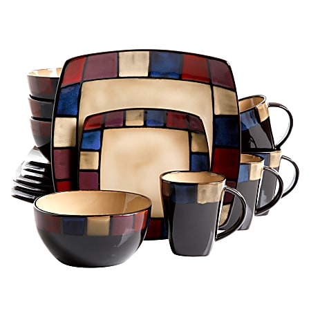 Gibson Elite Soho Lounge 16 Piece Soft Square Dinnerware Set