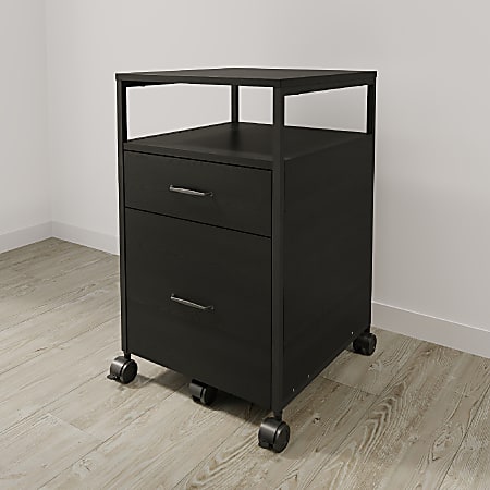 Realspace&reg; Rezio 16"D Mobile 2-Drawer Storage Cabinet, Black, BIFMA Compliant