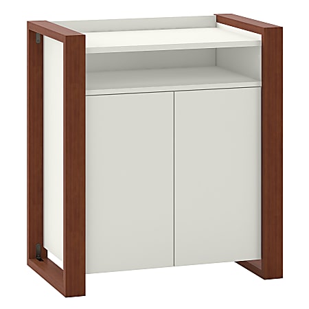 kathy ireland® Home by Bush Furniture Voss 2 Door Accent Storage Cabinet, Cotton White/Serene Cherry, Standard Delivery