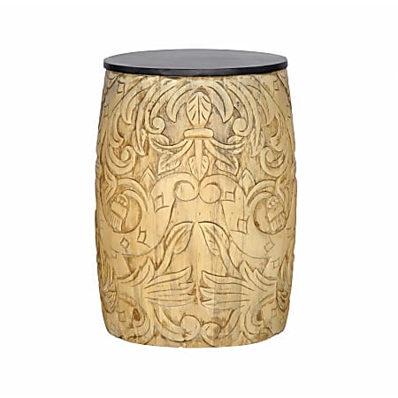 Coast to Coast Luna Transitional Solid Mango Wood Round Drum End Table, 24"H x 16"W x 16"D, Planters Natural & Black