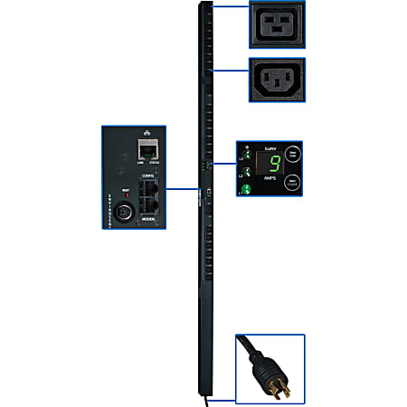 Tripp Lite PDU 3-Phase Switched 208V 5.7kW L15-20P 21 C13; 3 C19 0URM - 3 x IEC 60320 C19, 21 x IEC 60320 C13 - 5.7kW - Zero U Vertical Rackmount"