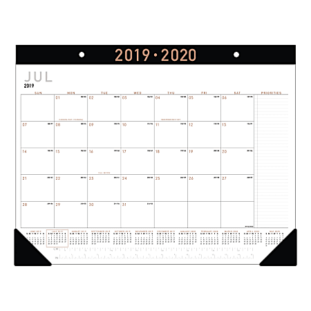 AT-A-GLANCE® Contemporary Monthly Academic Desk Pad Calendar, 21-3/4" x 17", July 2019 to June 2020