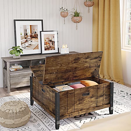 Rustic square coffee table with storage cheap