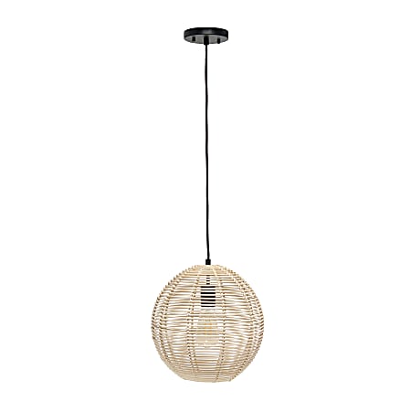 Lalia Home Ball-Shaped Rattan Pendant, 16"W, Rattan Shade/Brushed Nickel Base