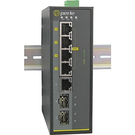 Perle IDS-105GPP-DSFP-XT - Industrial Ethernet Switch with Power Over Ethernet - 5 Ports - 10/100/1000Base-T, 1000Base-X - 2 Layer Supported - 2 SFP Slots - Twisted Pair, Optical Fiber - PoE Ports - Rail-mountable, Wall Mountable, Panel-mountable