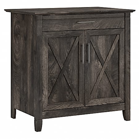 Bush Furniture Key West Secretary Desk With Keyboard Tray And Storage Cabinet, Dark Gray Hickory, Standard Delivery