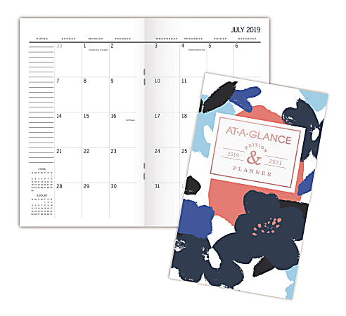 AT-A-GLANCE® Badge Academic 24-Month Pocket Planner, 3-5/8" x 6-1/16", Floral, July 2019 To June 2021, 1203F-021A