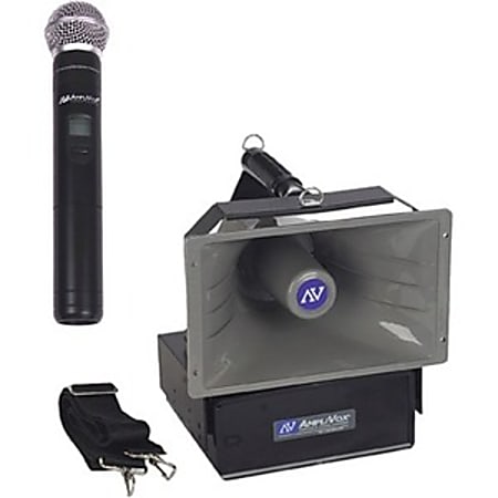 AmpliVox SW615A - Wireless Handheld Half-Mile Hailer - 50 W Amplifier - Built-in Amplifier - 2 Audio Line In - 1 Audio Line Out - Battery Rechargeable - 200 Hour