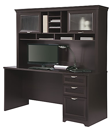 Realspace Magellan 71" Wide Hutch For L-Desk - Cherry Finish, 8 Shelves, Cord Management