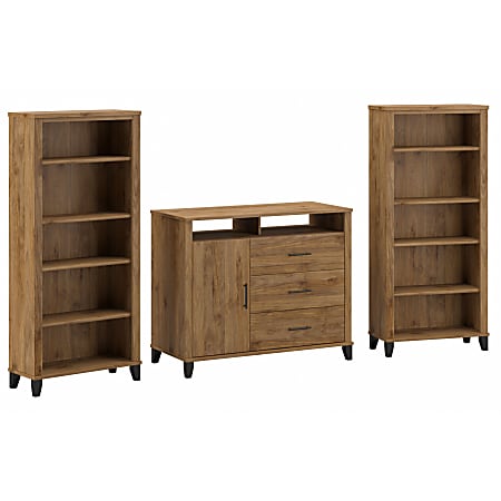 Bush Furniture Somerset Office Storage Credenza With Bookcases, Fresh Walnut, Standard Delivery