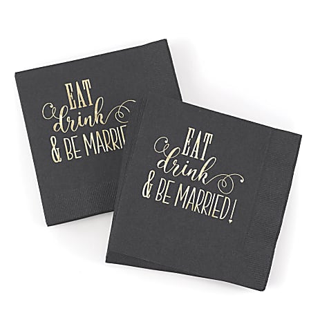 Taylor Party/Event And Ceremony Printed Napkins, 4-3/4" x 4-3/4", Eat, Drink & Be Married!, Box Of 50 Napkins