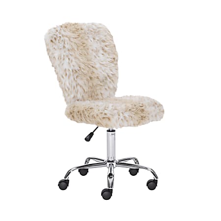Linon Aria Armless Faux Fur Mid-Back Office Chair, Leopard/Chrome