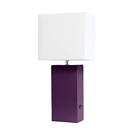 Lalia Home Lexington Table Lamp With USB Charging Port, 21"H, White/Eggplant Purple