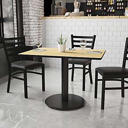 Flash Furniture Laminate Rectangular Table Top With Round Table-Height Base, 31-1/8"H x 30"W x 42"D, Natural/Black