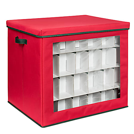 Honey-Can-Do Heavy-Duty Holiday Ornament Storage Cube Container, 120-Count, 20"H x 18-3/4"W x 22-1/2"D, Red