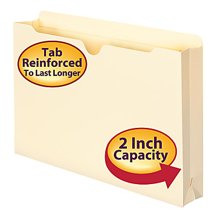 Smead® Manila File Jacket, Reinforced Tab, 2" Expansion, 9 1/2" x 14 3/4"