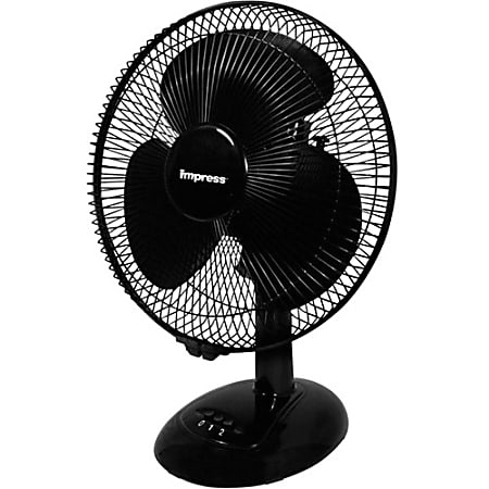 Impress Oscillating 3-Speed Table Fan, 10"H x 12"W x 12"D, Black