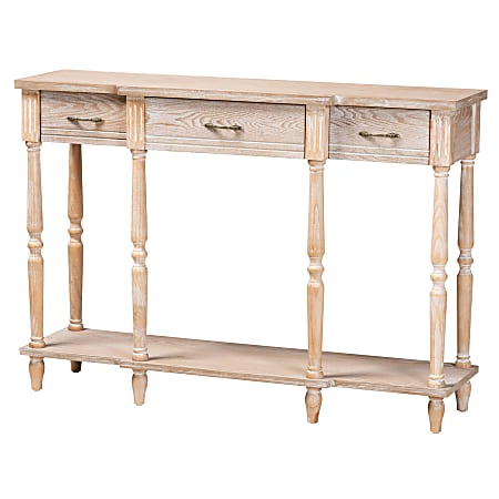 Baxton Studio Classic And Traditional French Provincial 3-Drawer Console Table, 33-15/16"H x 48"W x 13"D, Whitewashed Oak Brown 