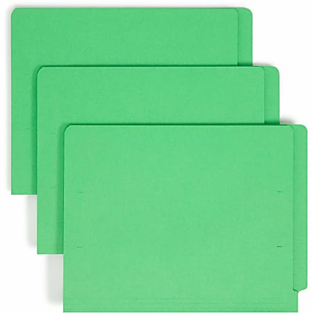 Smead&reg; Color End-Tab Folders With Fasteners, Straight Cut, Letter Size, Green, Pack Of 50