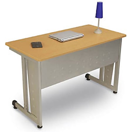 OFM Computer Table, Silver Base, Maple Top
