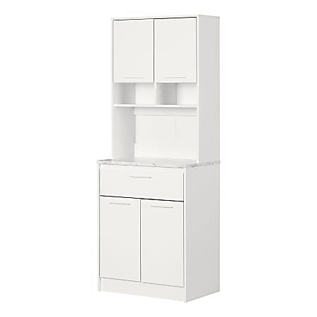 South Shore Myro 29"W Pantry Cabinet, Faux White Marble/White