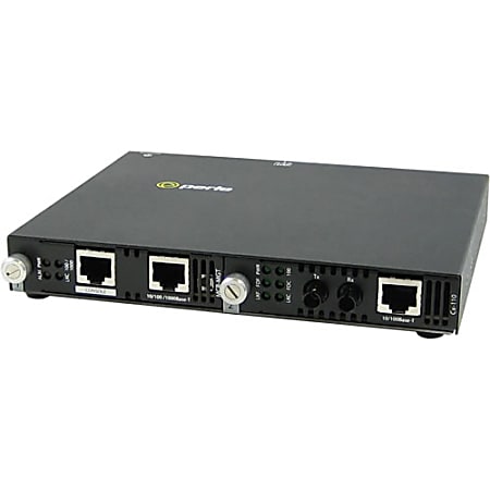 Perle SMI-110-S2ST40 Media Converter - 2 x Network (RJ-45) - 1 x ST Ports - Management Port - 100Base-FX, 100Base-TX - External, Rail-mountable, Rack-mountable, Wall Mountable