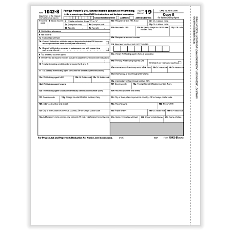 ComplyRight™ 1042-S Laser/Inkjet Tax Forms, Copy E, 8-1/2" x 11", Pack Of 50 Forms