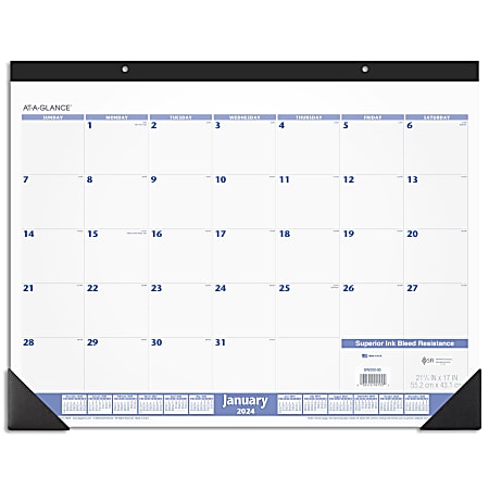 2024 AT-A-GLANCE® Monthly Desk Pad Calendar, 21-3/4" x 17", Blue/Gray, January To December 2024, SW20000