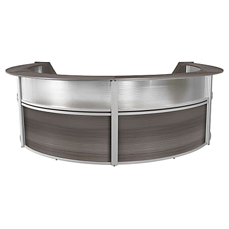 Regency Marque 104”W 4-Unit Curved Front Reception Secretary Desk With Plexiglass Inserts, Driftwood Gray