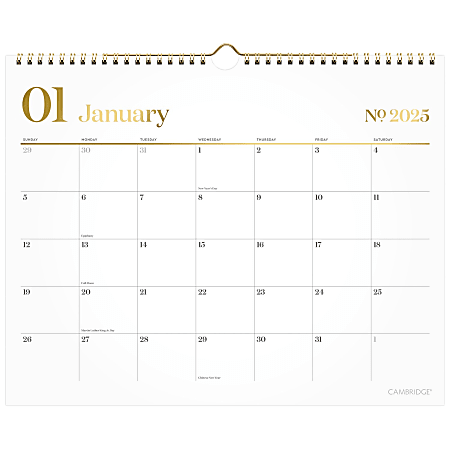 2025 Cambridge® WorkStyle® Monthly Wall Calendar, 15" x 12", White, January 2025 To December 2025, 1606-707