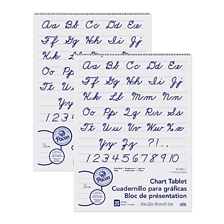 Pacon Chart Tablets, 24" x 32", 1" Ruled, 25 Sheets, Cursive Cover, Pack Of 2 Tablets