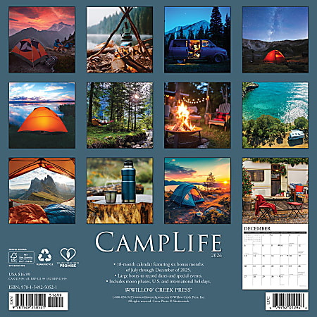 2026 Willow Creek Press Scenic Monthly Wall Calendar 12 x 12 CampLife ...
