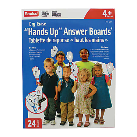 Roylco Hands Up Dry-Erase Answer Boards, 5" x 11 1/2", White, Pack Of 24