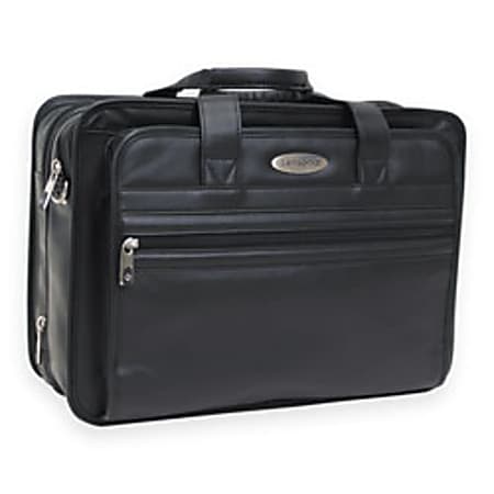 Samsonite® Expandable Leather Computer Business Case, 12"H x 17"W x 6"-8"D, Black