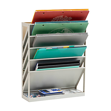 Mind Reader 5-Tier Vertical File Holder, 16”H x 4-1/4”W x 13”D, Beige