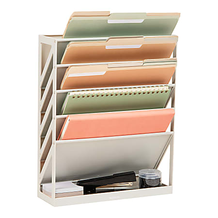 Mind Reader 5-Tier Vertical File Holder, 16&rdquo;H x 4-1/4&rdquo;W x 13&rdquo;D, Beige