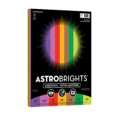 Astrobrights Colored Cardstock, Fall Assortment, Letter (8-1/2” x 11”), 65 Lb, Pack Of 84 Sheets