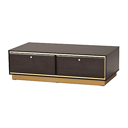 Baxton Studio Cormac Mid-Century Modern Transitional Coffee Table, 12-1/4”H x 41-5/16”W x 21-3/4”D, Dark Brown/Gold