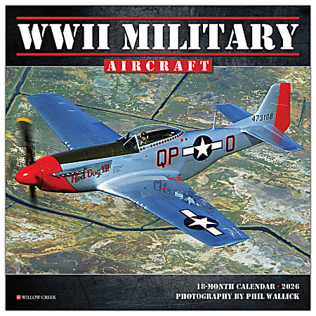 2026 Willow Creek Press Monthly Mini Wall Calendar, 7" x 7", WWII Military Aircraft, January To December, 53850